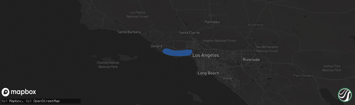 Hail map in Encino, CA on February 7, 2024