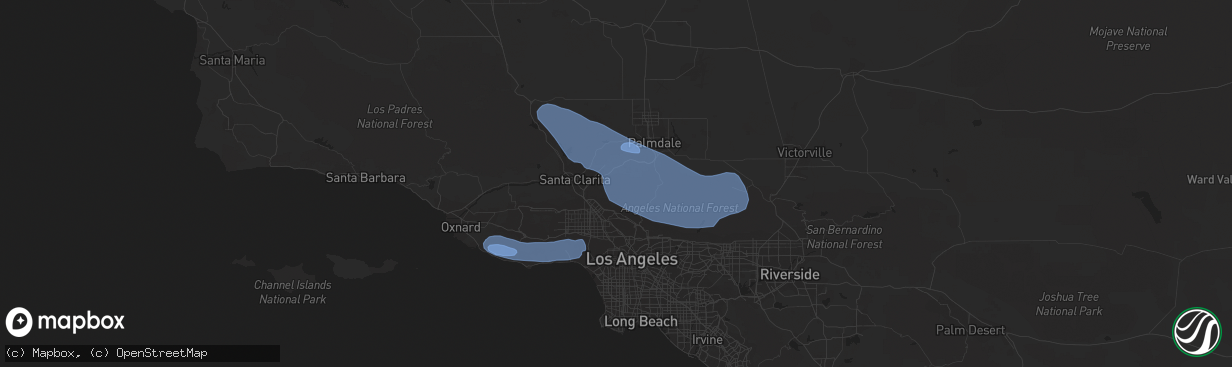 Hail map in Malibu, CA on February 7, 2024