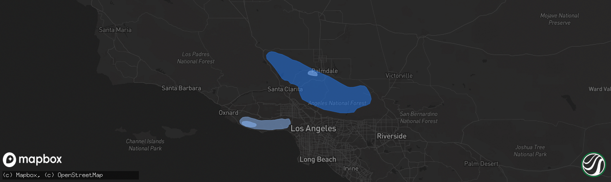 Hail map in Pacific Palisades, CA on February 7, 2024