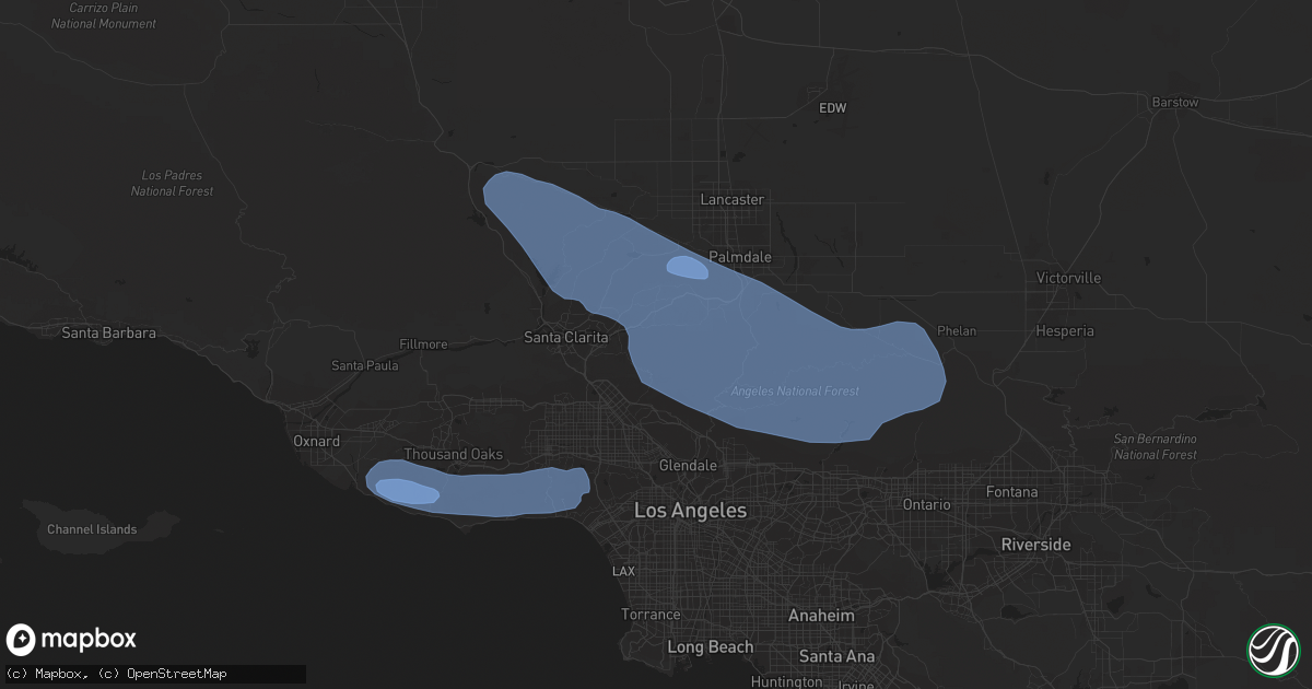 Hail map in Pacific Palisades, CA on February 7, 2024