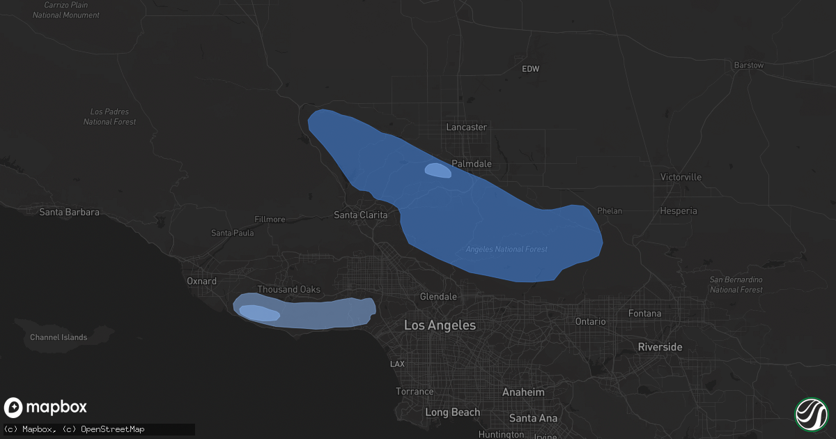 Hail map in Palmdale, CA on February 7, 2024