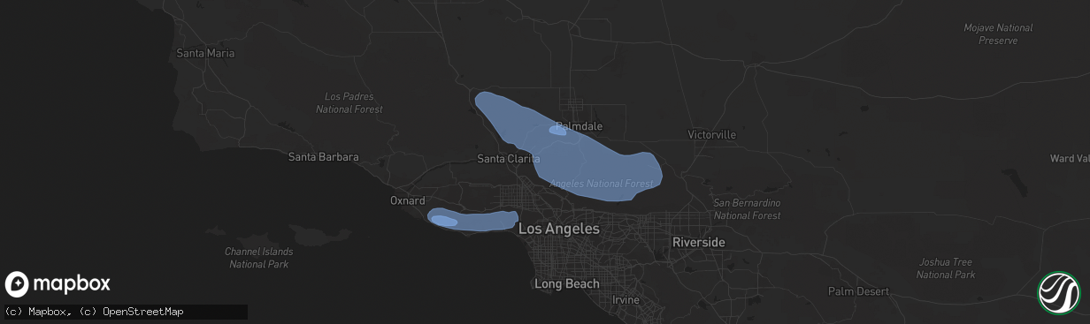 Hail map in Santa Clarita, CA on February 7, 2024