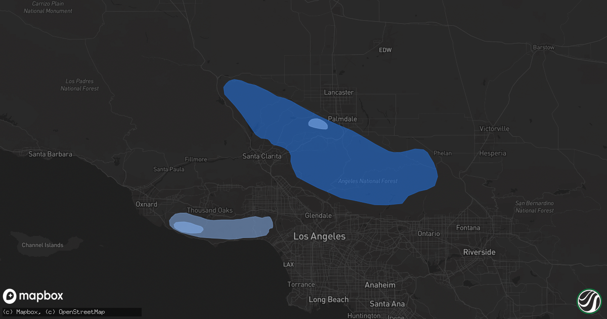 Hail map in Santa Clarita, CA on February 7, 2024