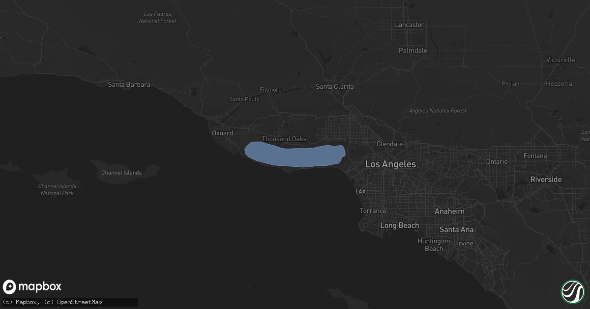 Hail map in Tarzana, CA on February 7, 2024