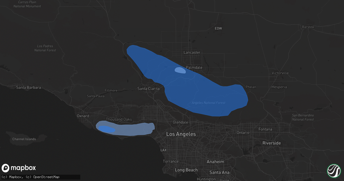 Hail map in Wrightwood, CA on February 7, 2024