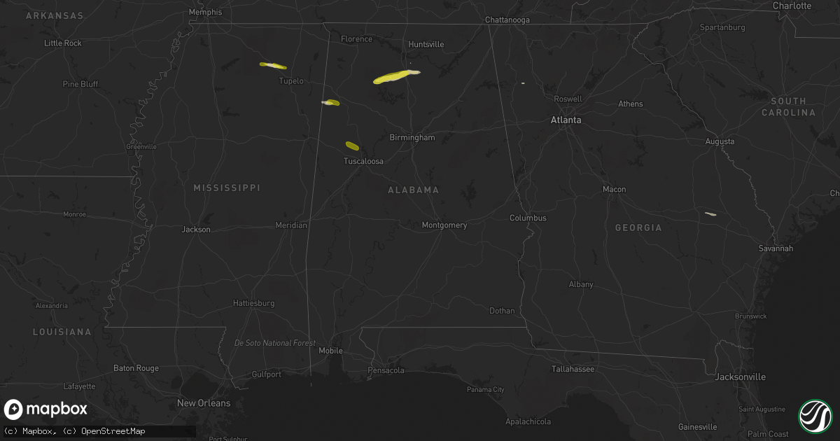 Hail map in Alabama on February 8, 2017