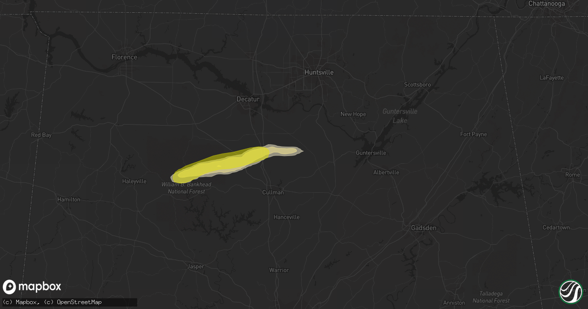 Hail map in Eva, AL on February 8, 2017