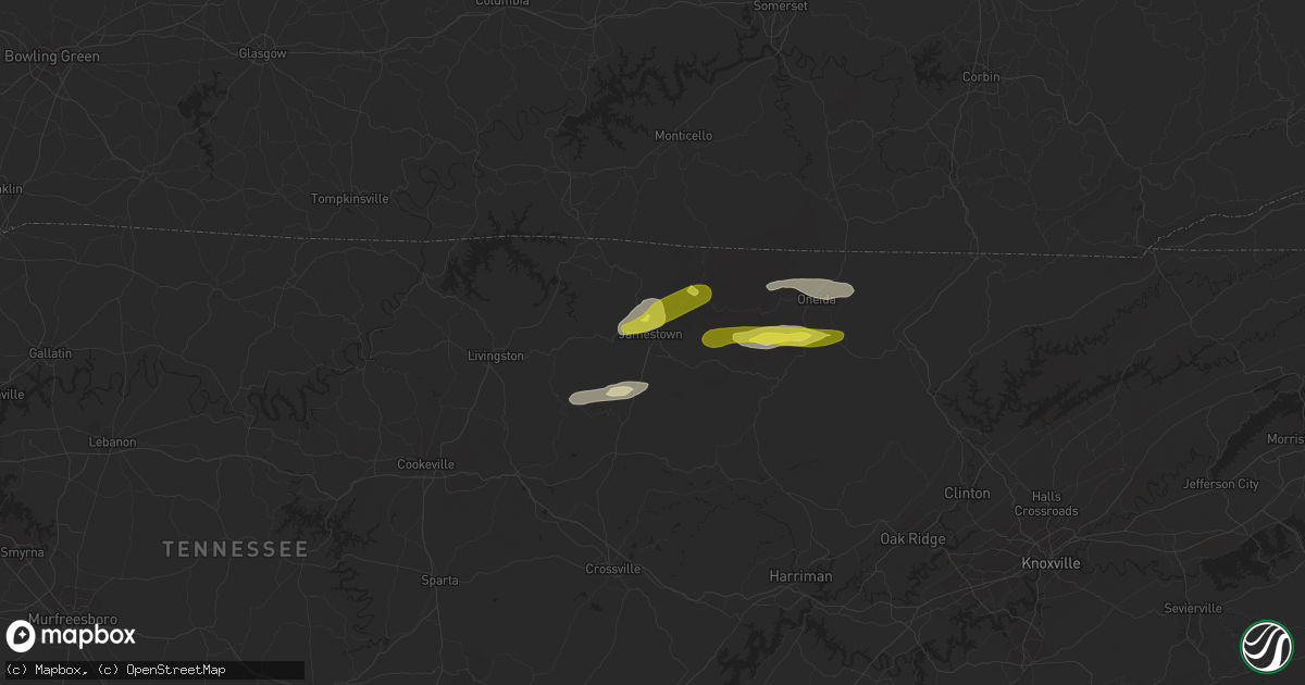 Hail map in Jamestown, TN on February 8, 2017