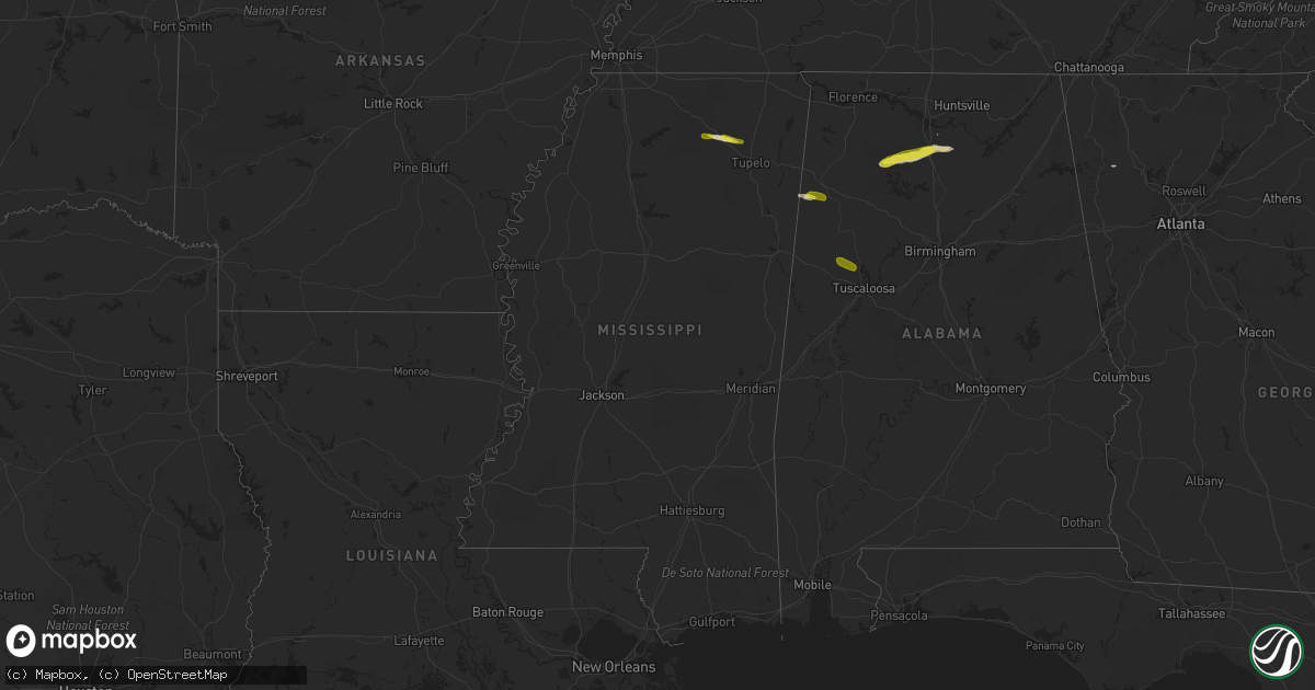 Hail map in Mississippi on February 8, 2017