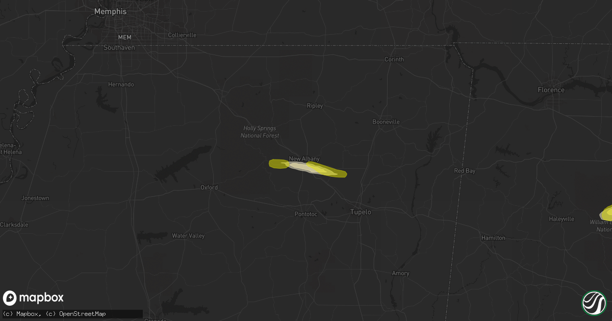 Hail map in New Albany, MS on February 8, 2017