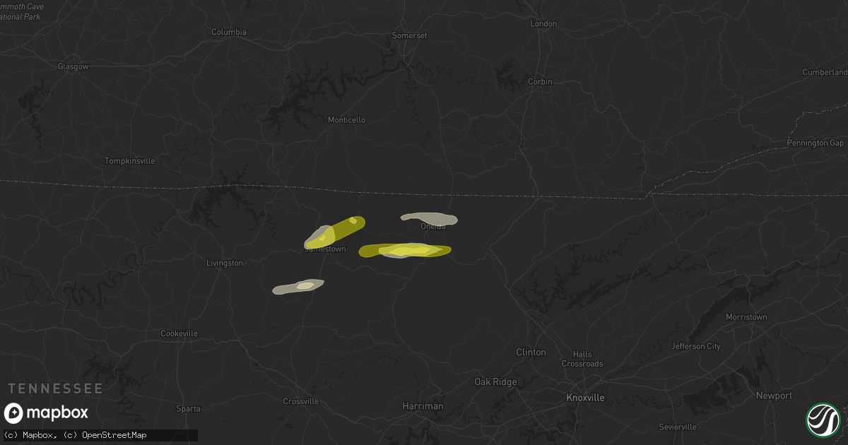 Hail map in Oneida, TN on February 8, 2017