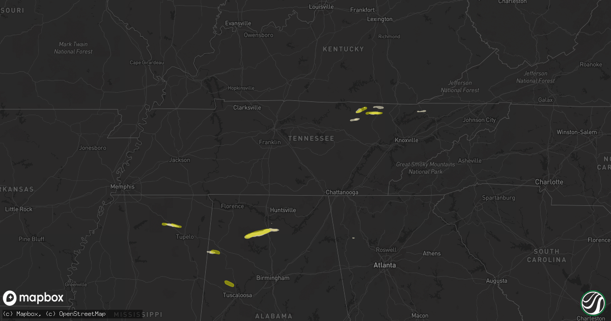 Hail map in Tennessee on February 8, 2017
