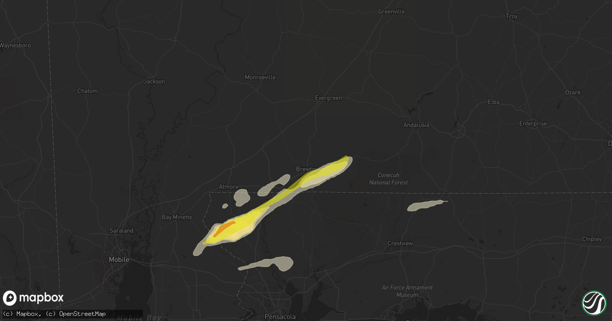 Hail map in Brewton, AL on February 8, 2021
