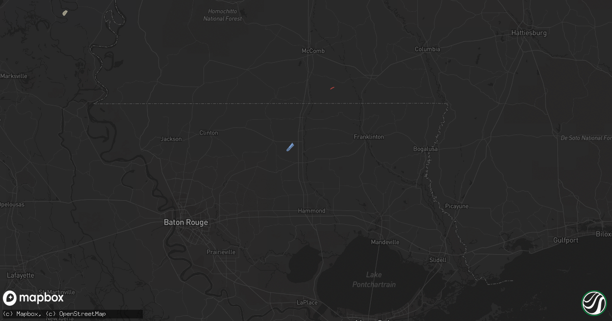 Hail map in Amite, LA on February 8, 2023