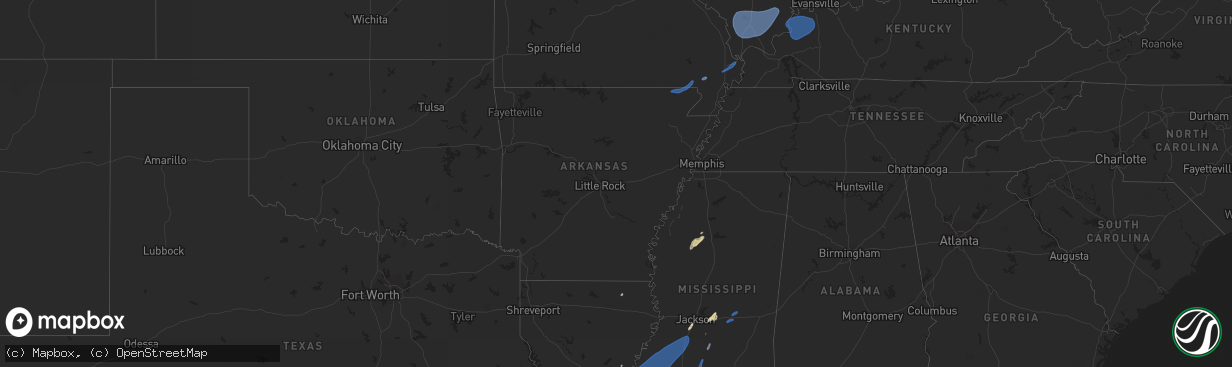 Hail map in Arkansas on February 8, 2023