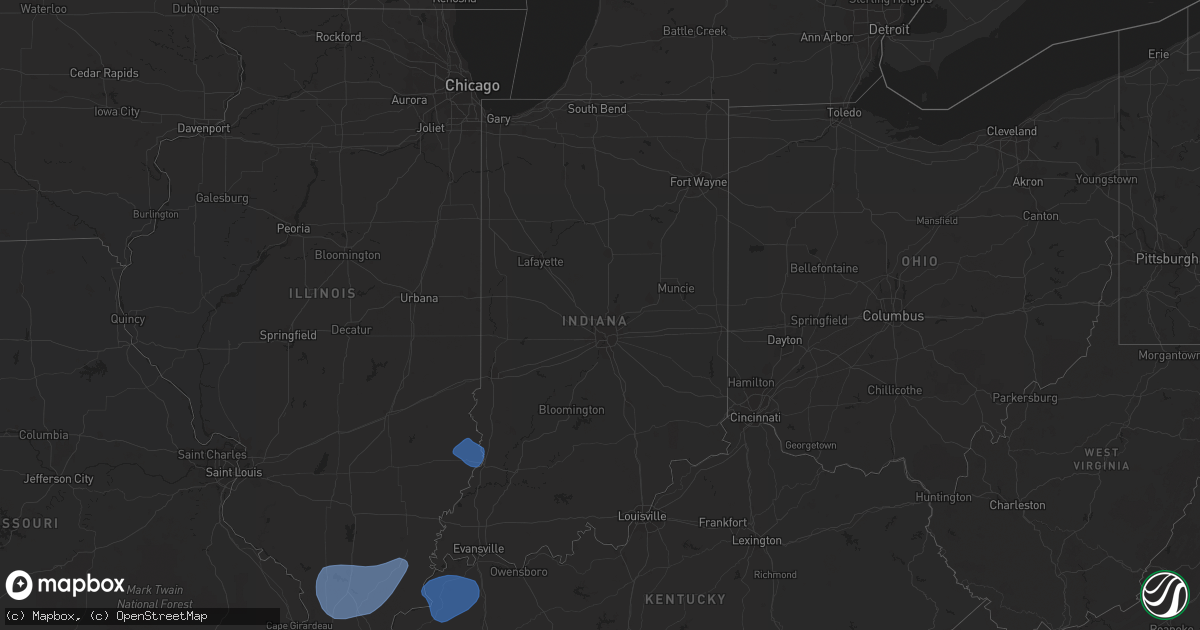 Hail map in Indiana on February 8, 2023