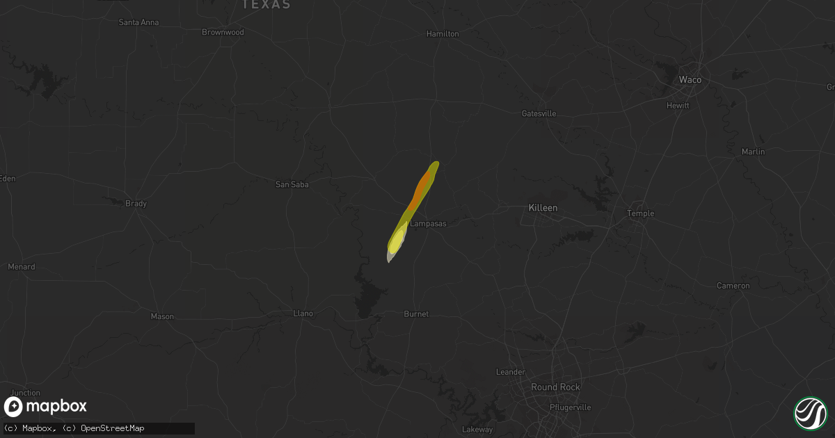 Hail map in Lampasas, TX on February 8, 2023