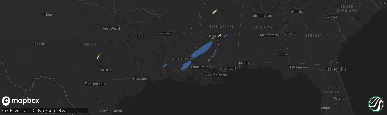 Hail map in Louisiana on February 8, 2023