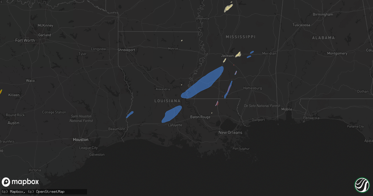 Hail map in Louisiana on February 8, 2023