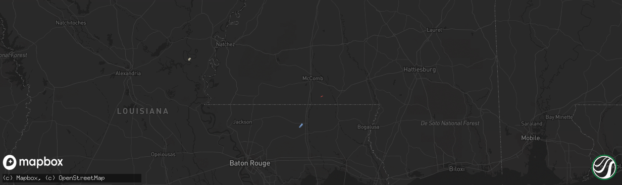 Hail map in Magnolia, MS on February 8, 2023