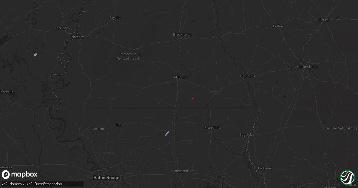Hail map in Magnolia, MS on February 8, 2023