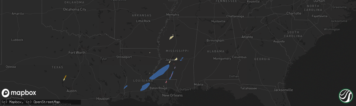 Hail map in Mississippi on February 8, 2023