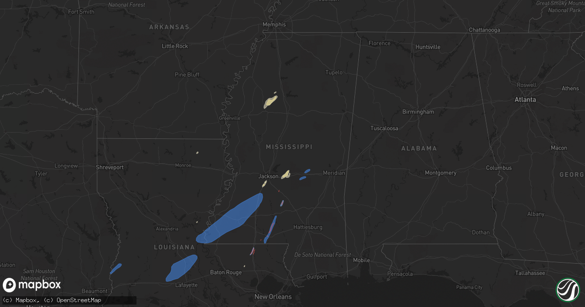 Hail map in Mississippi on February 8, 2023