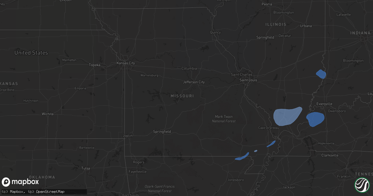 Hail map in Missouri on February 8, 2023