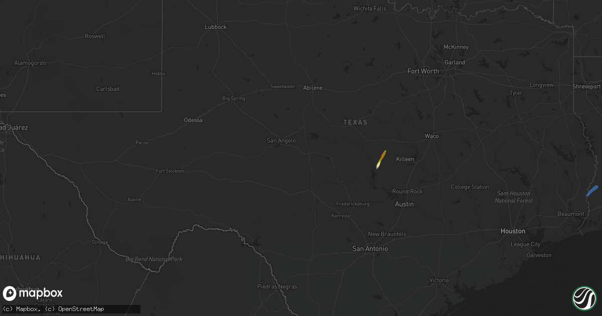 Hail map in Texas on February 8, 2023