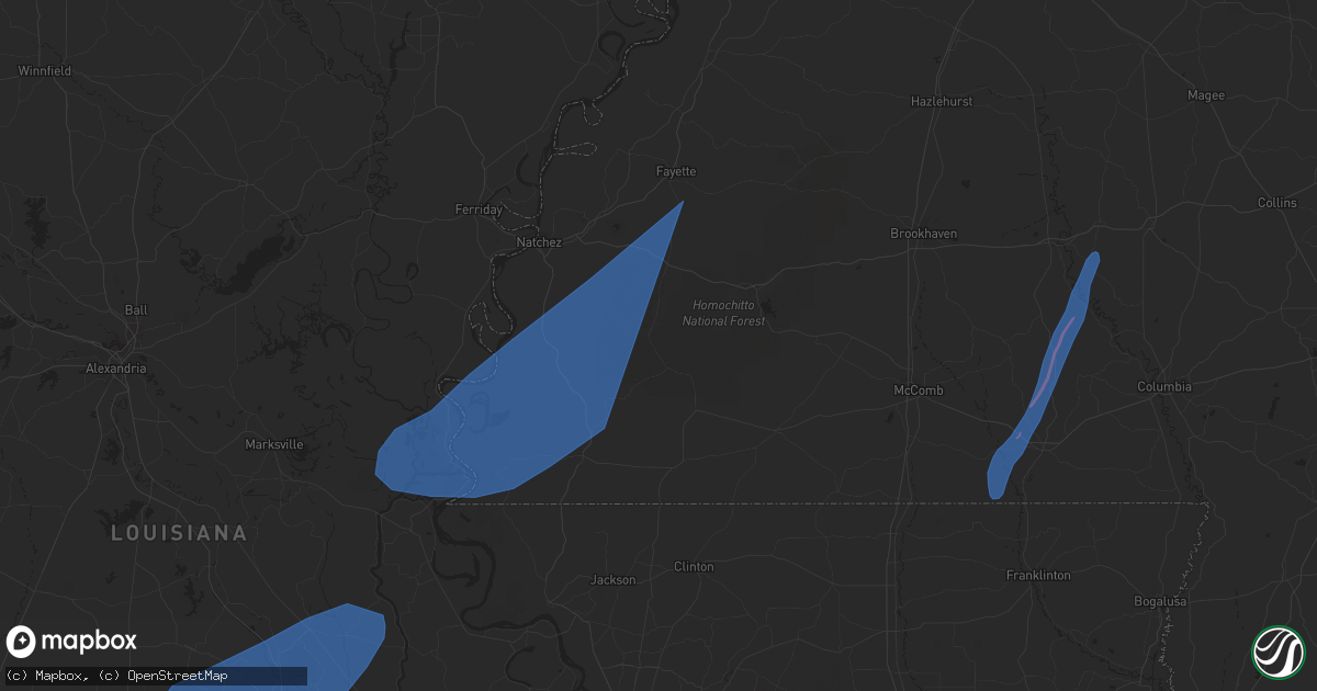 Hail map in Tylertown, MS on February 8, 2023