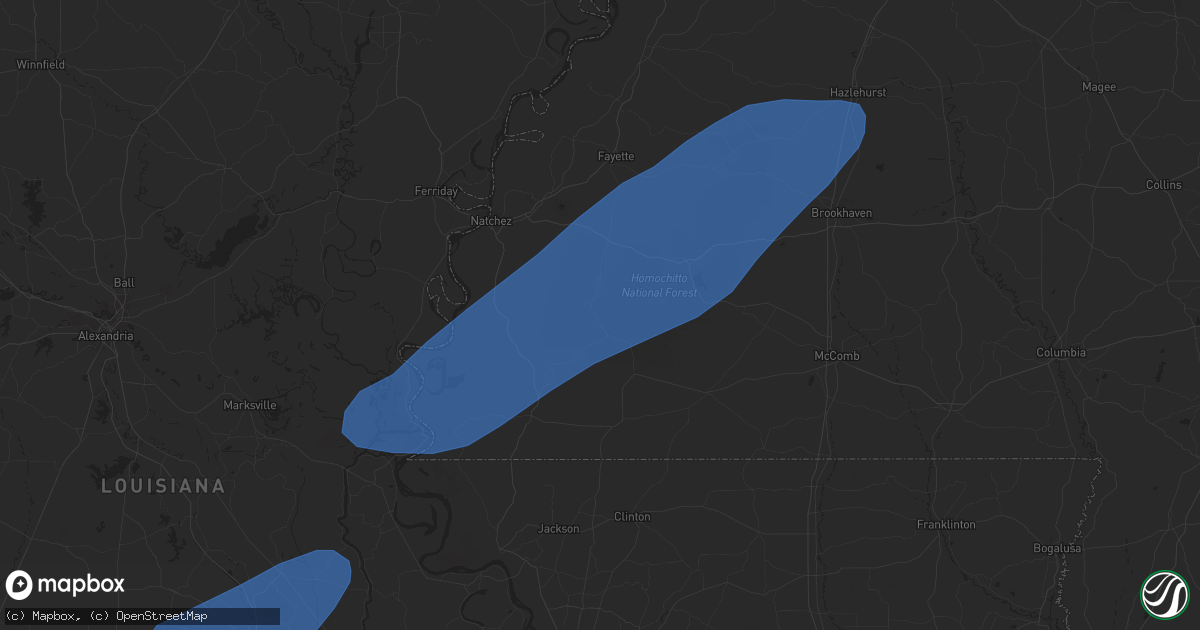 Hail map in Woodville, MS on February 8, 2023