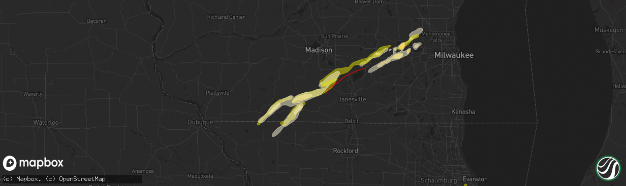 Hail map in Albany, WI on February 8, 2024