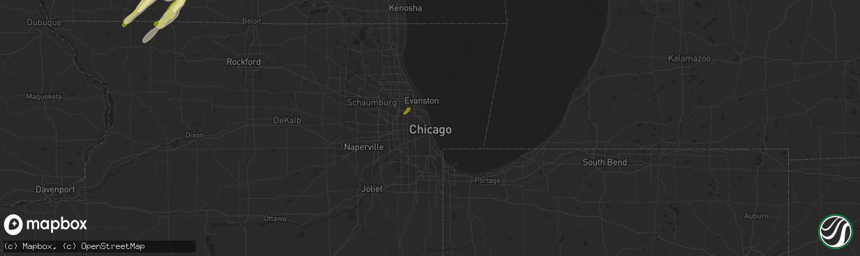 Hail map in Chicago, IL on February 8, 2024