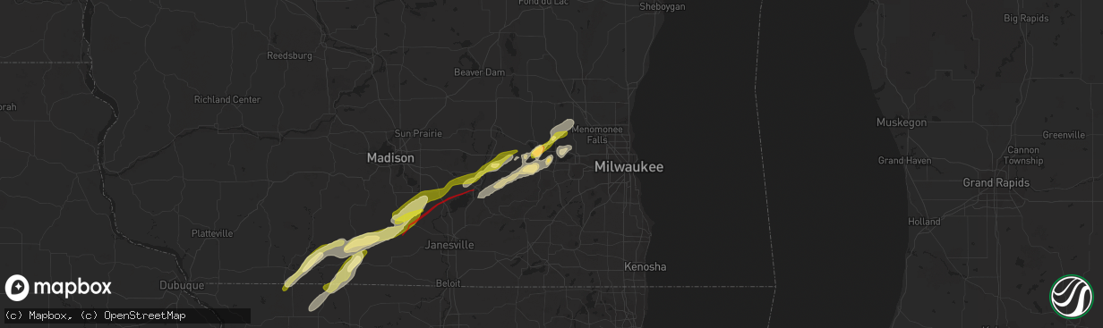 Hail map in Delafield, WI on February 8, 2024