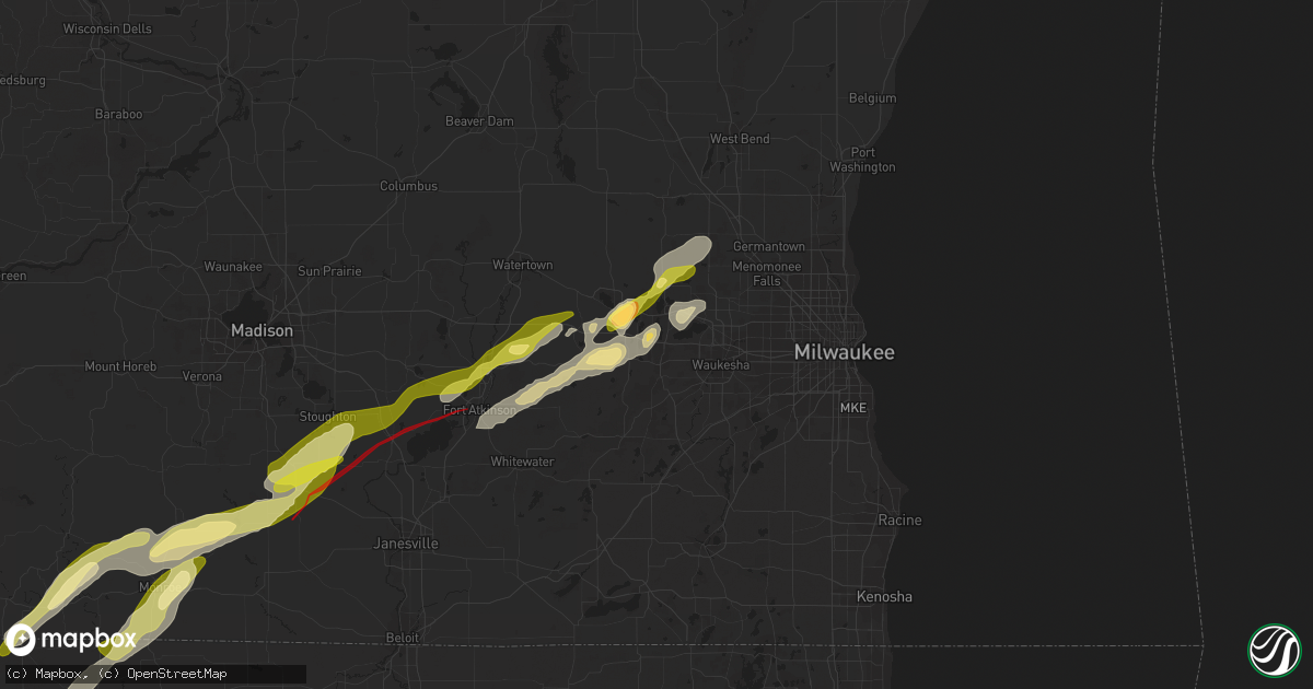 Hail map in Delafield, WI on February 8, 2024
