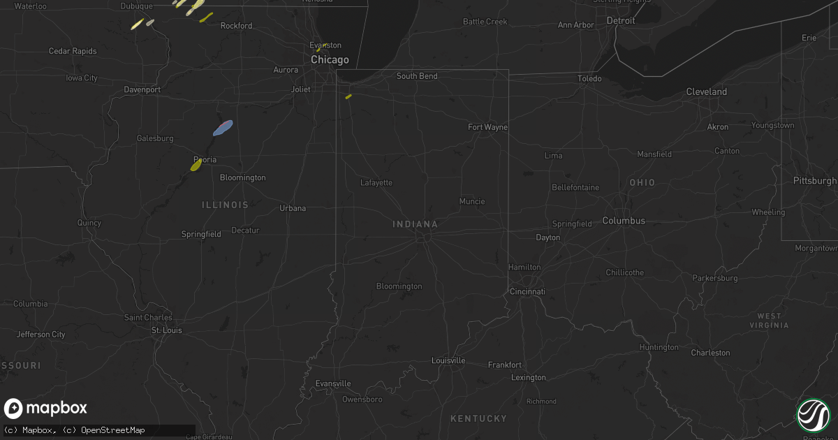 Hail map in Indiana on February 8, 2024