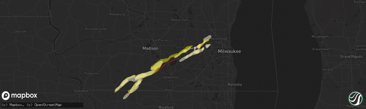 Hail map in Jefferson, WI on February 8, 2024