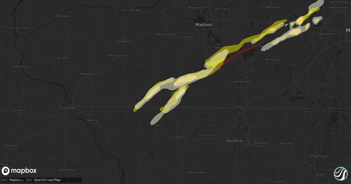Hail map in Monroe, WI on February 8, 2024