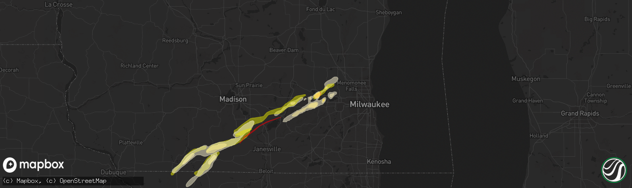 Hail map in Oconomowoc, WI on February 8, 2024