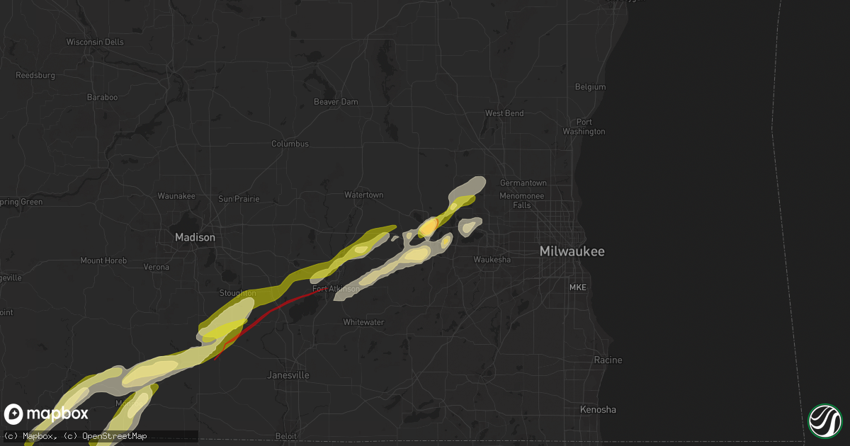 Hail map in Oconomowoc, WI on February 8, 2024