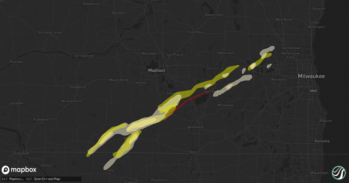 Hail map in Stoughton, WI on February 8, 2024
