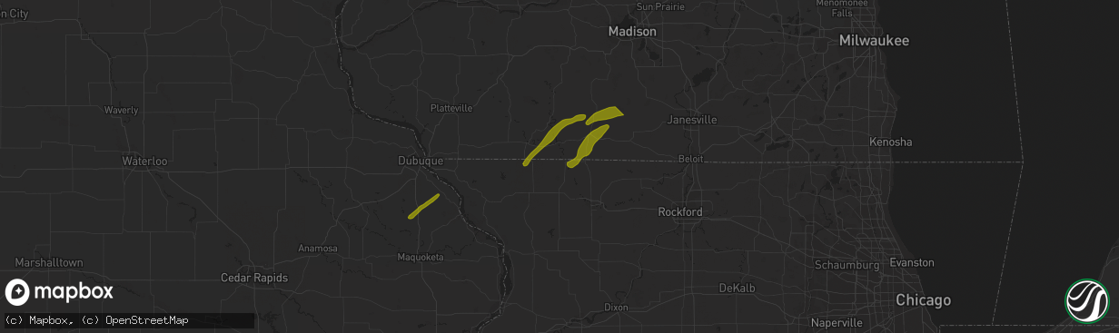 Hail map in Winslow, IL on February 8, 2024