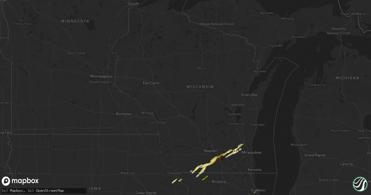 Hail map in Wisconsin on February 8, 2024