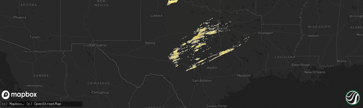 Hail map in Texas on February 9, 2013