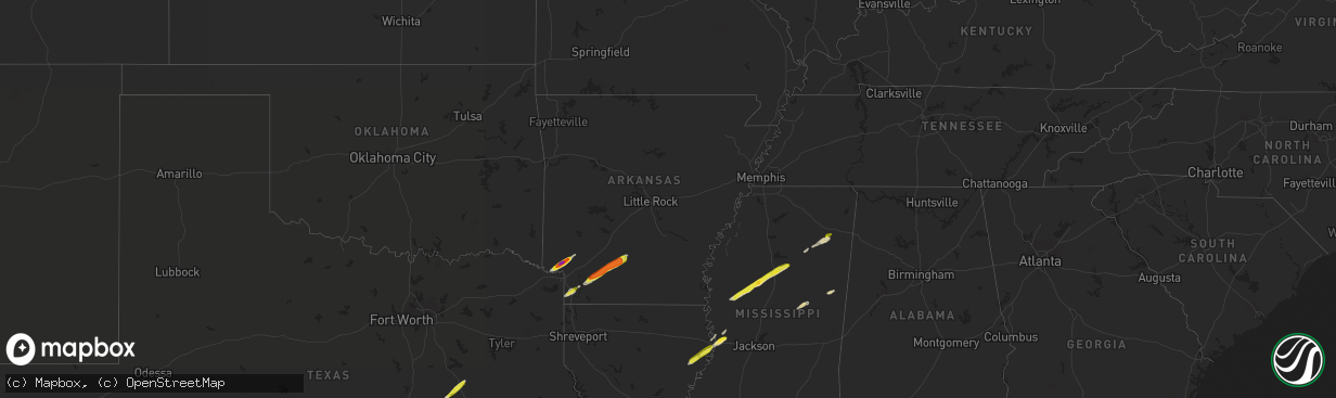 Hail map in Arkansas on February 9, 2020