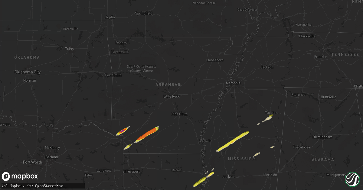 Hail map in Arkansas on February 9, 2020