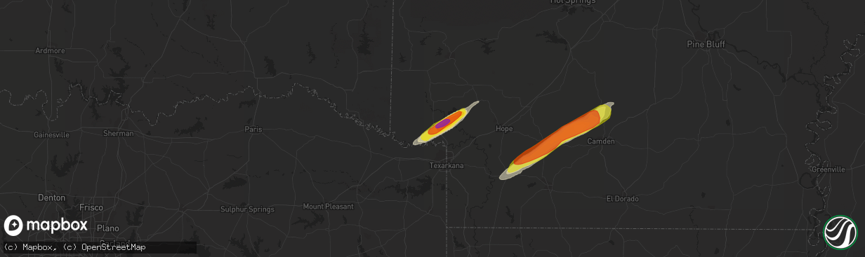 Hail map in Ashdown, AR on February 9, 2020