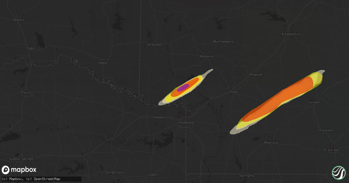 Hail map in Ashdown, AR on February 9, 2020