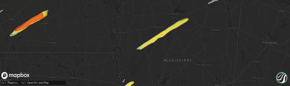 Hail map in Belzoni, MS on February 9, 2020