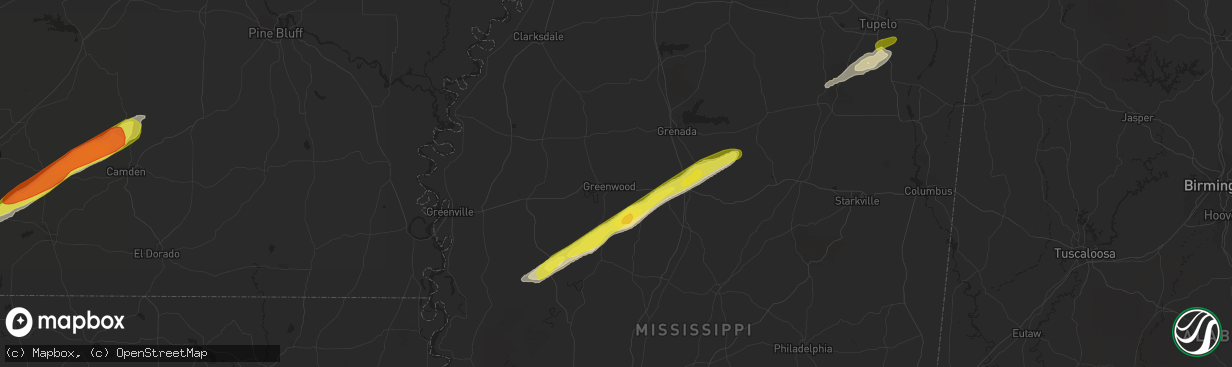 Hail map in Greenwood, MS on February 9, 2020